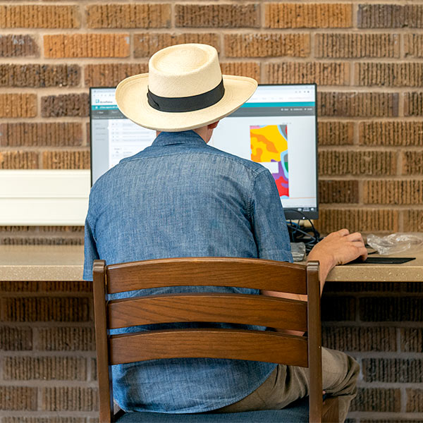 A man uses a computer at LaGrange County Library.