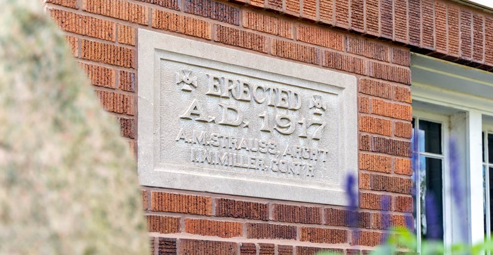 LaGrange County Library Cornerstone: Erected A.D. 1917, A.M. Strauss, Arch't I.W. Miller, Cont'r